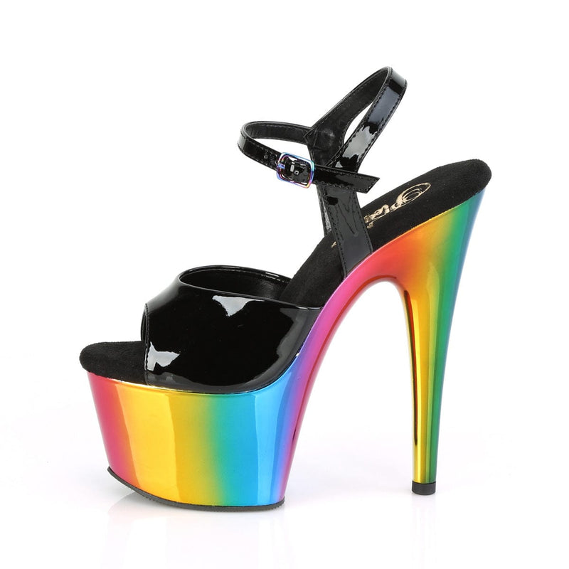 Pleaser ADORE-709RC Platform Sandal (Black Patent/Rainbow Chrome)