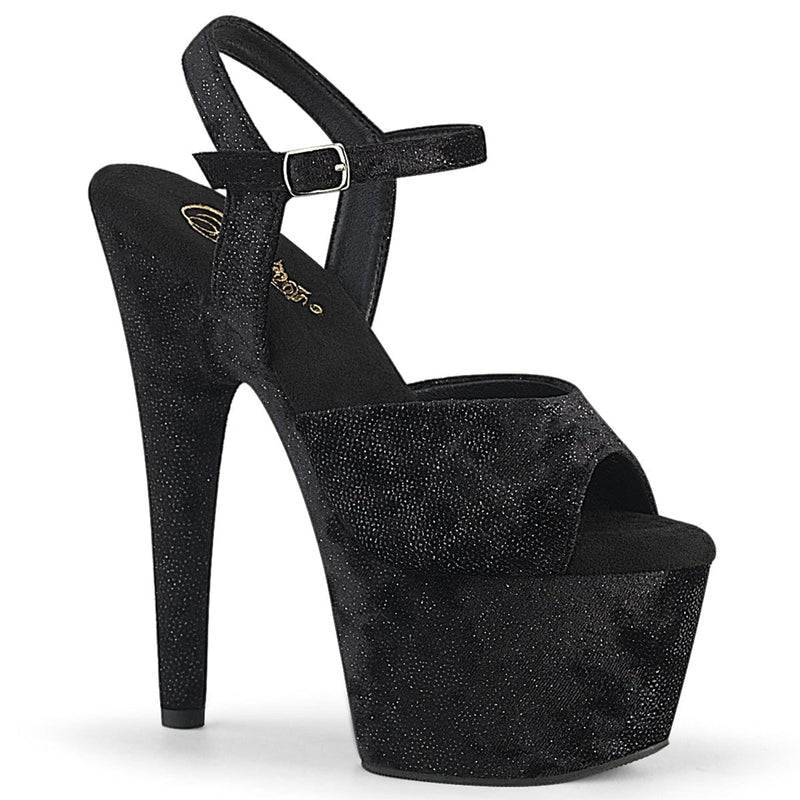 Pleaser ADORE-709WR Platform Sandal (Black Shimmering Fabric/Black)