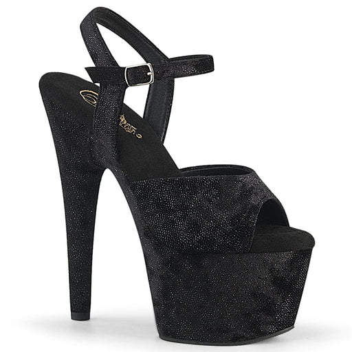 Pleaser ADORE-709WR Platform Sandal (Black Shimmering Fabric/Black)