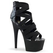 Pleaser ADORE-748SP Platform Sandal (Black Elastic Band-Snake Print Patent/Black Matte)