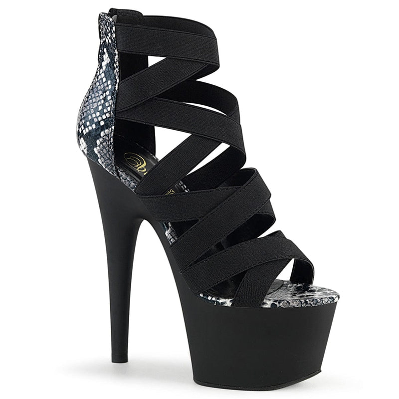 Pleaser ADORE-748SP Platform Sandal (Black Elastic Band-Snake Print Patent/Black Matte)