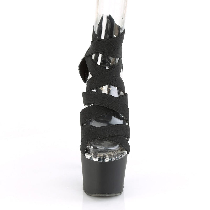 Pleaser ADORE-748SP Platform Sandal (Black Elastic Band-Snake Print Patent/Black Matte)