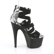 Pleaser ADORE-748SP Platform Sandal (Black Elastic Band-Snake Print Patent/Black Matte)