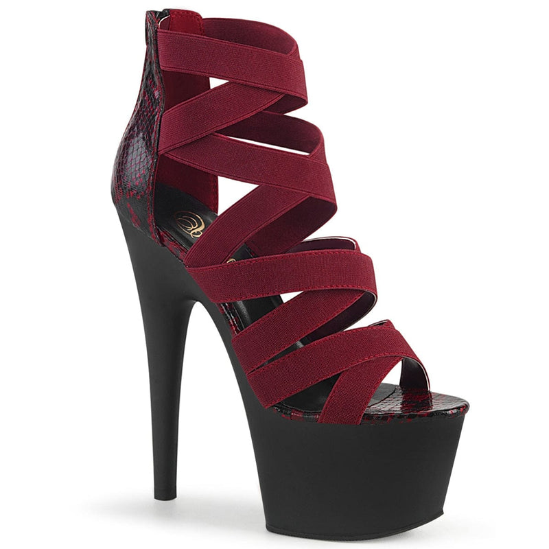 Pleaser ADORE-748SP Platform Sandal (Wine Elastic Band-Snake Print Patent/Black Matte)