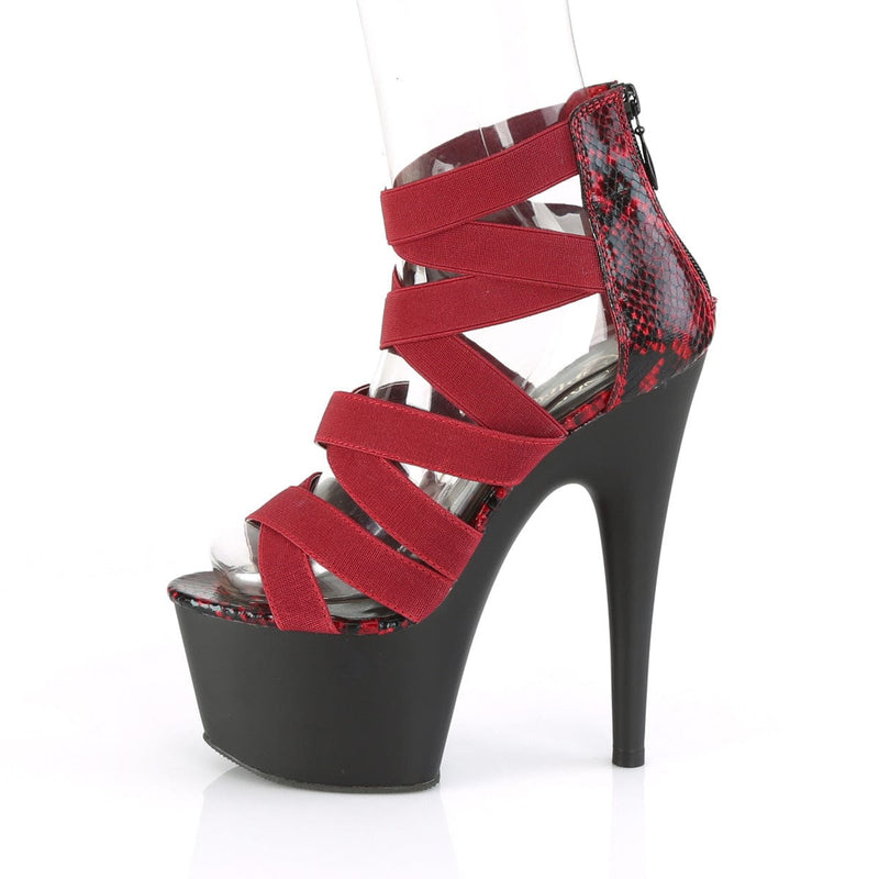 Pleaser ADORE-748SP Platform Sandal (Wine Elastic Band-Snake Print Patent/Black Matte)