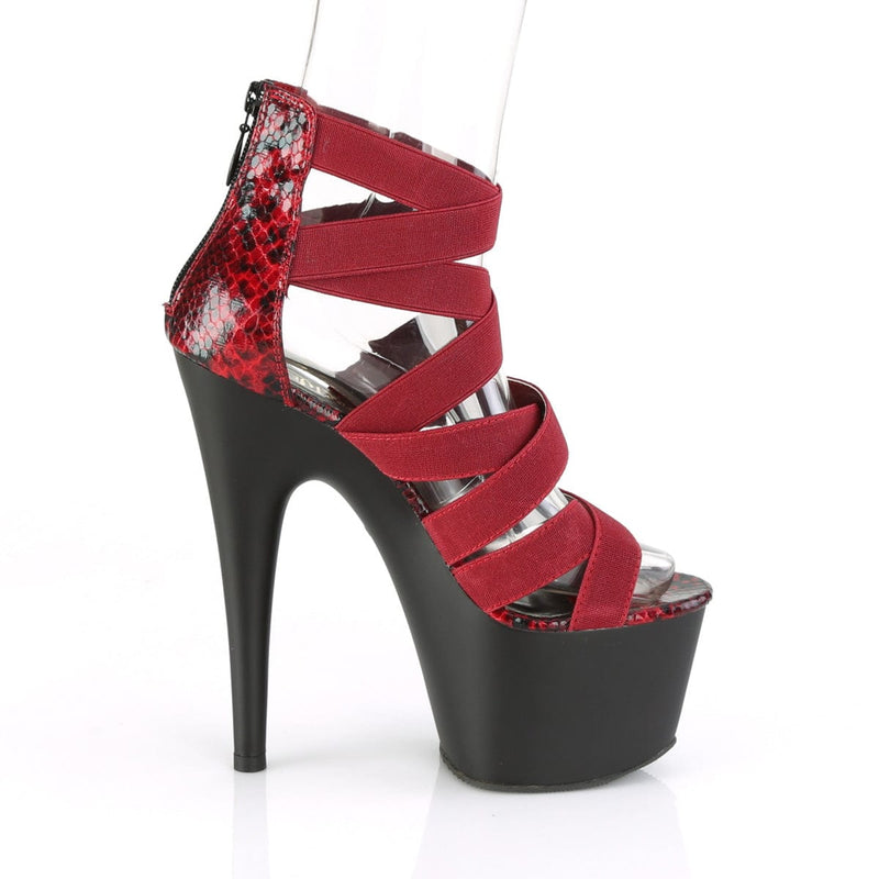Pleaser ADORE-748SP Platform Sandal (Wine Elastic Band-Snake Print Patent/Black Matte)