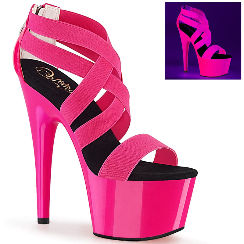 Pleaser ADORE-769UV Platform Sandal (Neon Hot Pink Elastic Band-Patent/Neon Hot Pink)