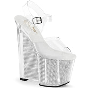 Pleaser AMAZE-808SRS Platform Sandal (Clear/Silver Rhinestone)