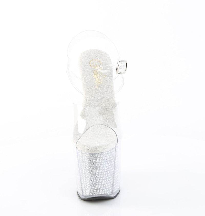 Pleaser AMAZE-808SRS Platform Sandal (Clear/Silver Rhinestone)