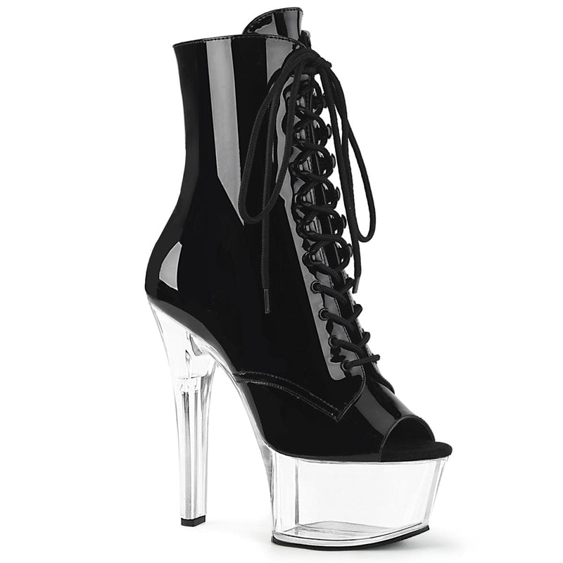 Pleaser ASPIRE-1021 Platform Ankle Boot (Black Patent/Clear) 5