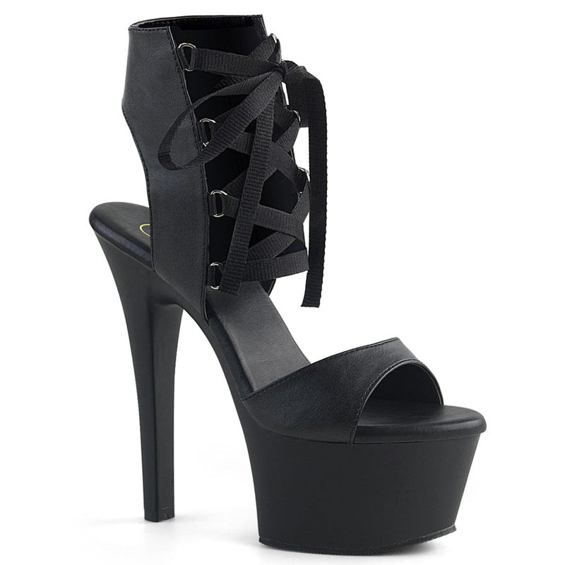 Pleaser ASPIRE-600-14 Platform Sandal (Black Faux Leather/Black Matte)