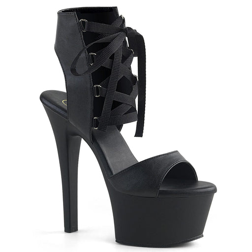 Pleaser ASPIRE-600-14 Platform Sandal (Black Faux Leather/Black Matte)
