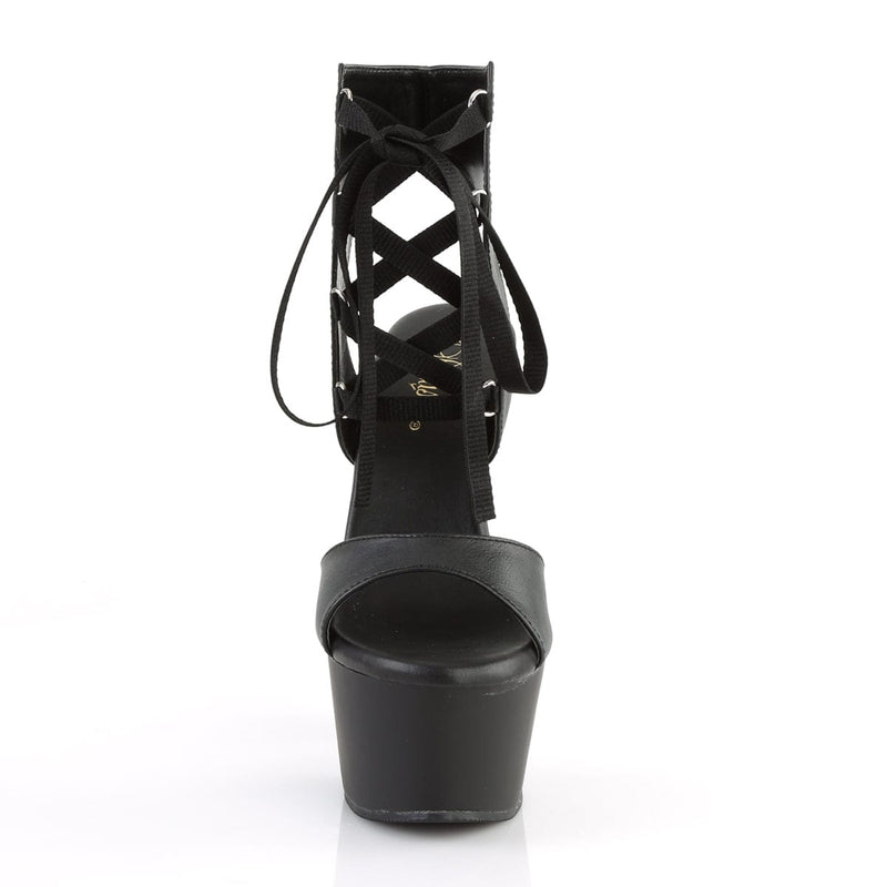 Pleaser ASPIRE-600-14 Platform Sandal (Black Faux Leather/Black Matte)
