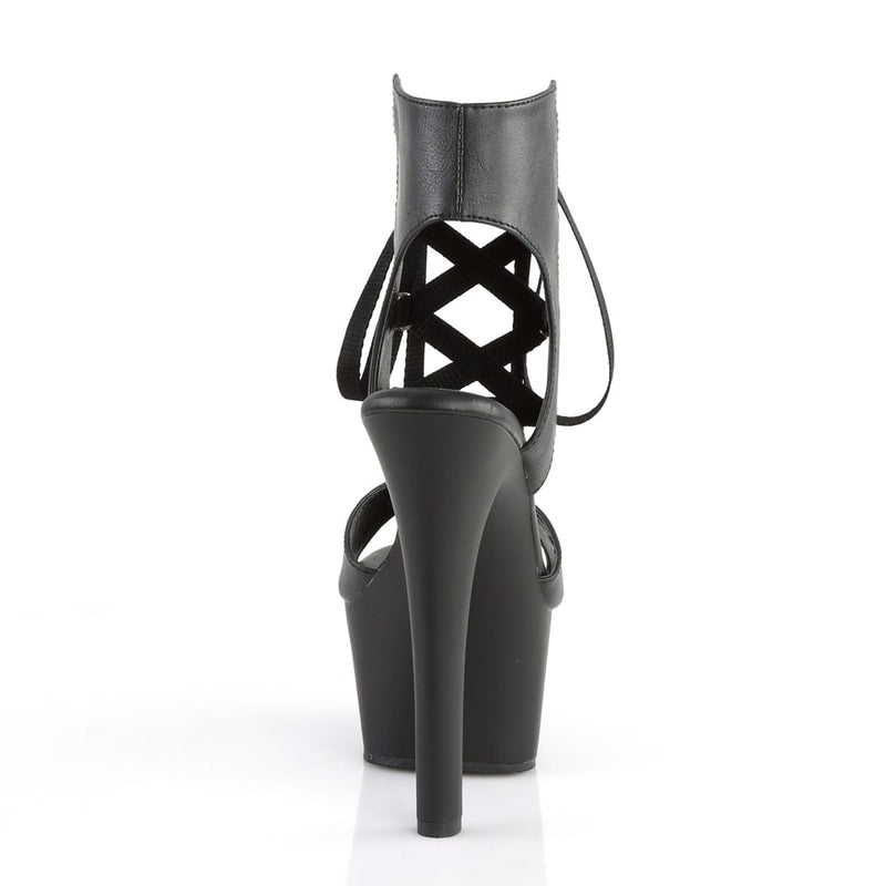 Pleaser ASPIRE-600-14 Platform Sandal (Black Faux Leather/Black Matte)