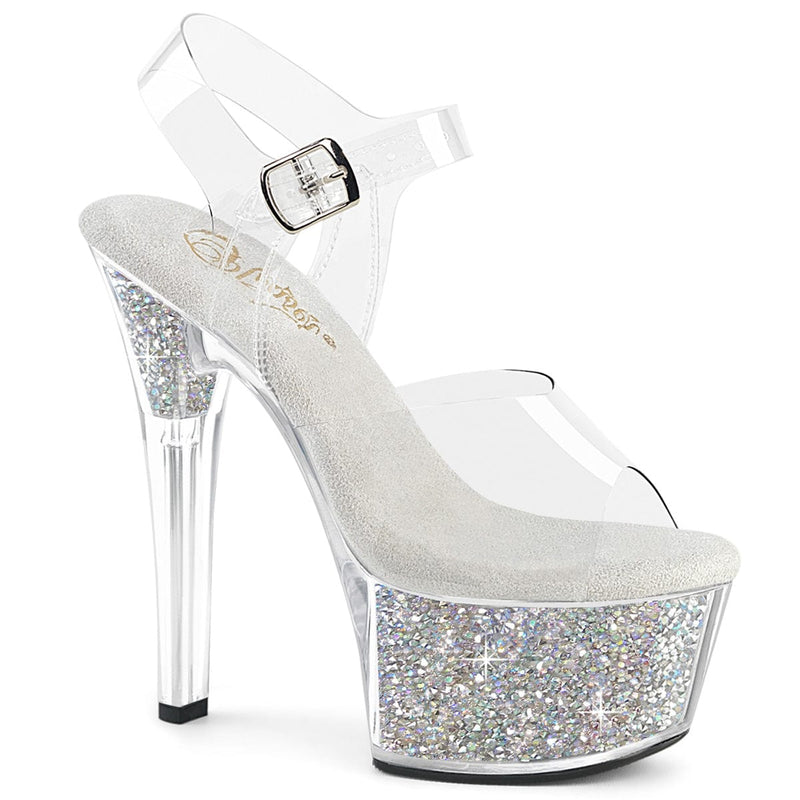 Pleaser ASPIRE-608RSI Platform Sandal (Clear/Clear-Silver AB Rhinestone)