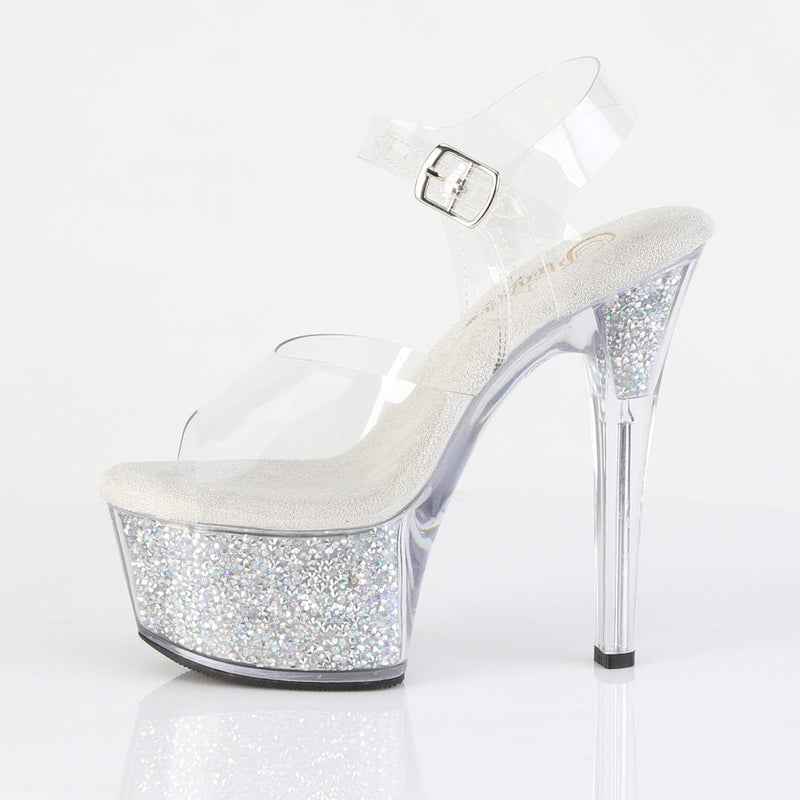Pleaser ASPIRE-608RSI Platform Sandal (Clear/Clear-Silver AB Rhinestone)