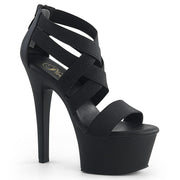 Pleaser ASPIRE-669 Platform Sandal (Black Elastic Band-Faux Leather/Black Matte)