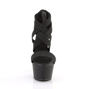 Pleaser ASPIRE-669 Platform Sandal (Black Elastic Band-Faux Leather/Black Matte)