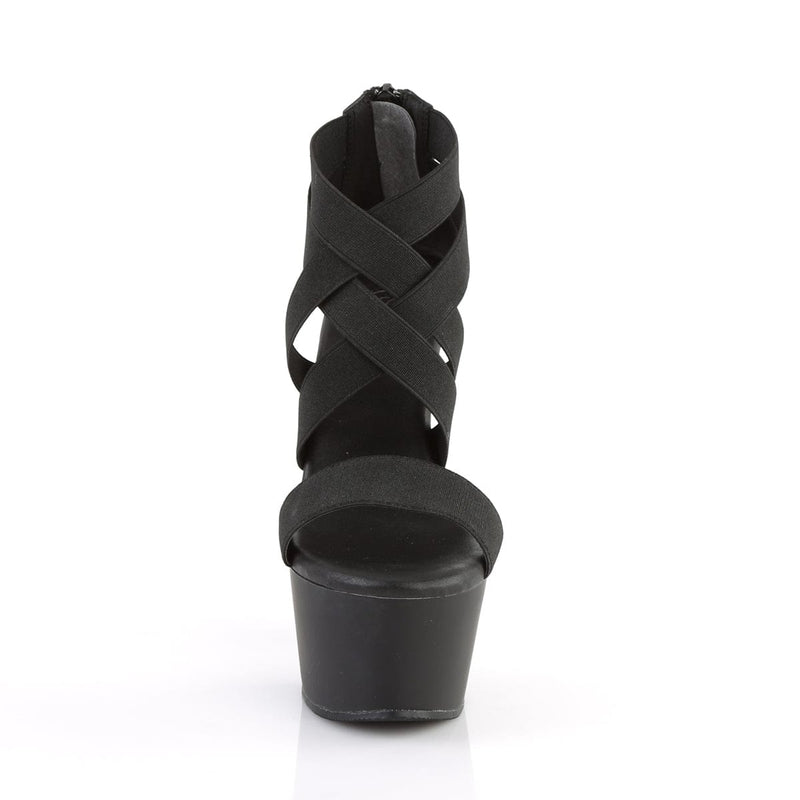 Pleaser ASPIRE-669 Platform Sandal (Black Elastic Band-Faux Leather/Black Matte)