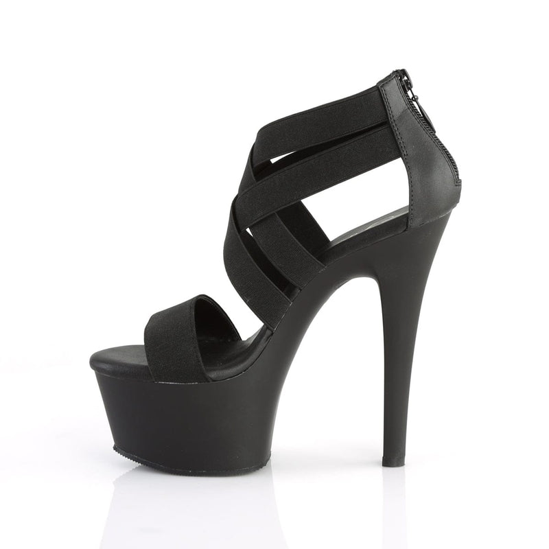 Pleaser ASPIRE-669 Platform Sandal (Black Elastic Band-Faux Leather/Black Matte)