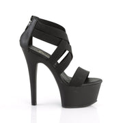 Pleaser ASPIRE-669 Platform Sandal (Black Elastic Band-Faux Leather/Black Matte)