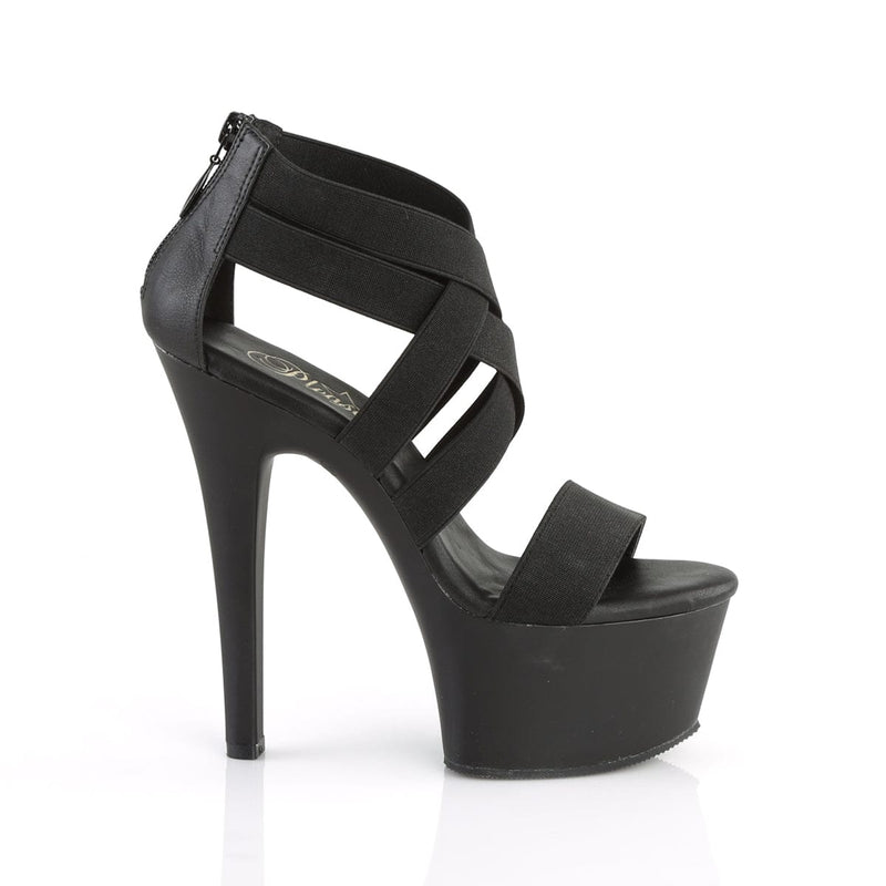Pleaser ASPIRE-669 Platform Sandal (Black Elastic Band-Faux Leather/Black Matte)