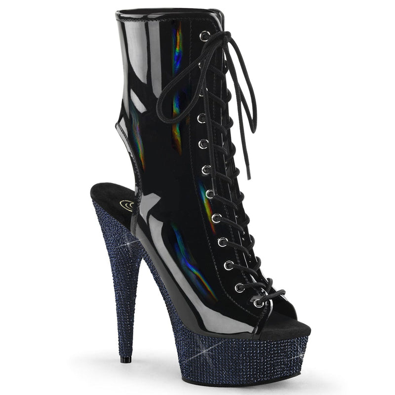 Pleaser BEJEWELED-1016-6 Platform Ankle Boot (Black Holo Patent/Midnight Black Rhinestone) 5