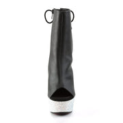 Pleaser BEJEWELED-1018DM-6 Platform Ankle Boot (Black Faux Leather/Silver Multi Rhinestone)