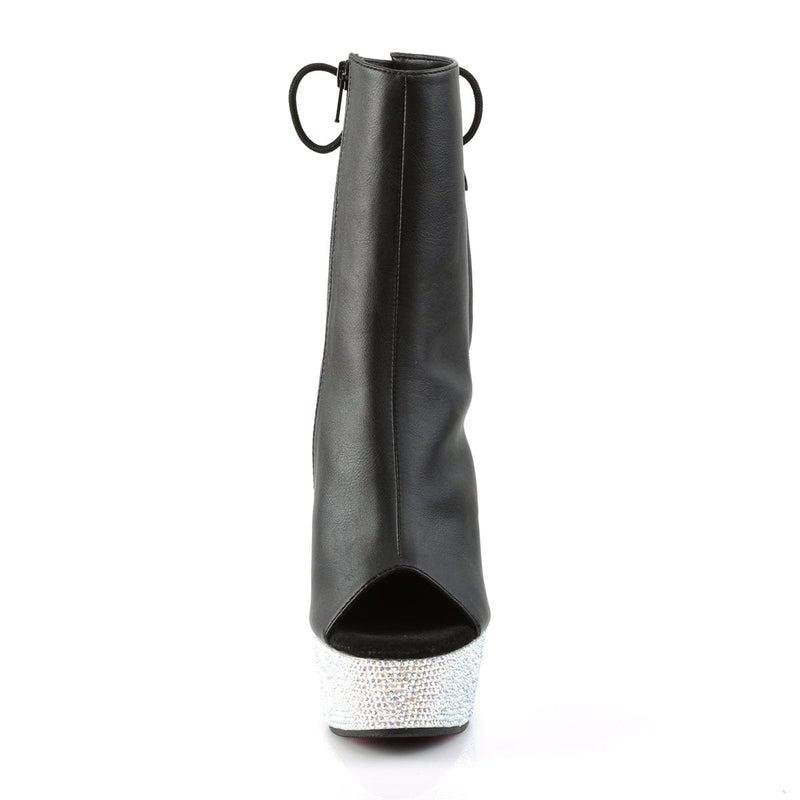 Pleaser BEJEWELED-1018DM-6 Platform Ankle Boot (Black Faux Leather/Silver Multi Rhinestone)