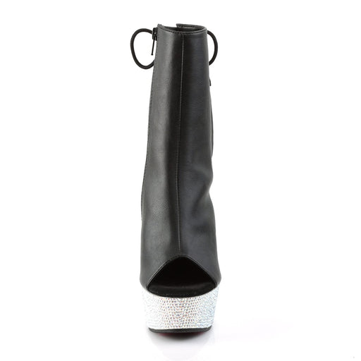 Pleaser BEJEWELED-1018DM-6 Platform Ankle Boot (Black Faux Leather/Silver Multi Rhinestone)