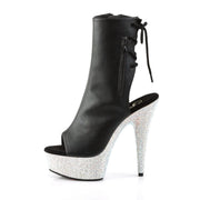 Pleaser BEJEWELED-1018DM-6 Platform Ankle Boot (Black Faux Leather/Silver Multi Rhinestone)