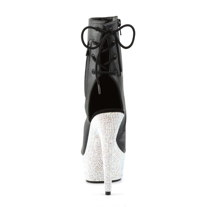 Pleaser BEJEWELED-1018DM-6 Platform Ankle Boot (Black Faux Leather/Silver Multi Rhinestone)