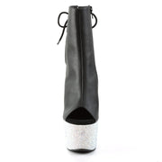 Pleaser BEJEWELED-1018DM-7 Platform Ankle Boot (Black Faux Leather/Silver Multi Rhinestone)