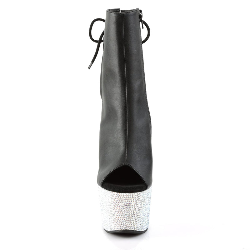 Pleaser BEJEWELED-1018DM-7 Platform Ankle Boot (Black Faux Leather/Silver Multi Rhinestone)
