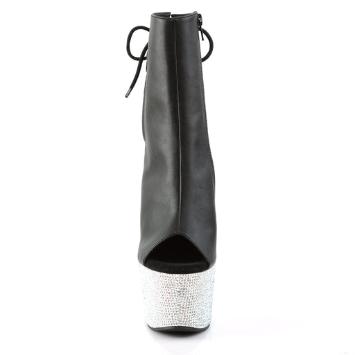 Pleaser BEJEWELED-1018DM-7 Platform Ankle Boot (Black Faux Leather/Silver Multi Rhinestone)
