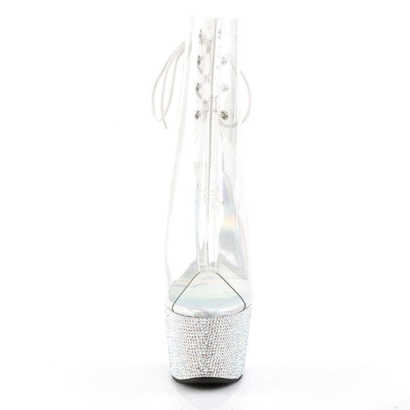 Pleaser BEJEWELED-1018DM-7 Platform Ankle Boot (Clear/Silver Multi Rhinestone)