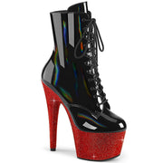 Pleaser BEJEWELED-1020-7 Platform Ankle Boot (Black Holo Patent/Red Rhinestone) 5