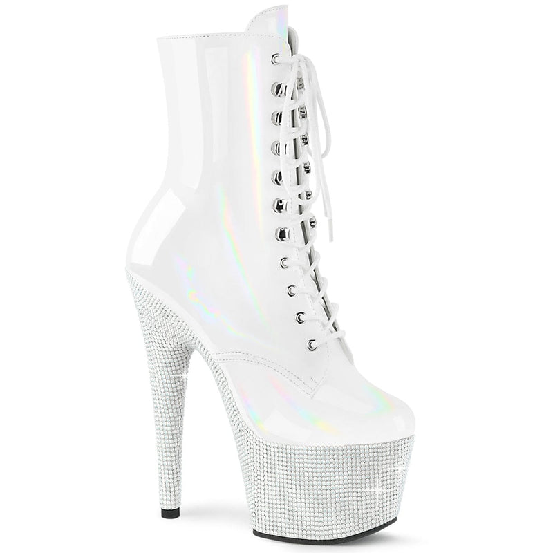 Pleaser BEJEWELED-1020-7 Platform Ankle Boot (White Holo Patent/White Rhinestone) 5