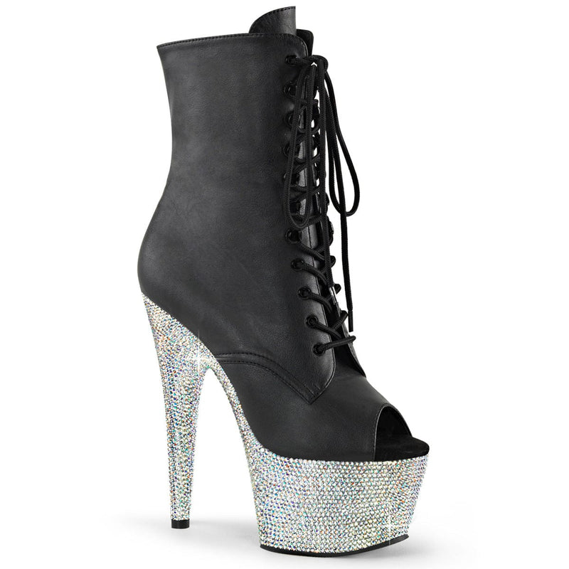 Pleaser BEJEWELED-1021-7 Platform Ankle Boot (Black Faux Leather/Silver AB Rhinestone) 5