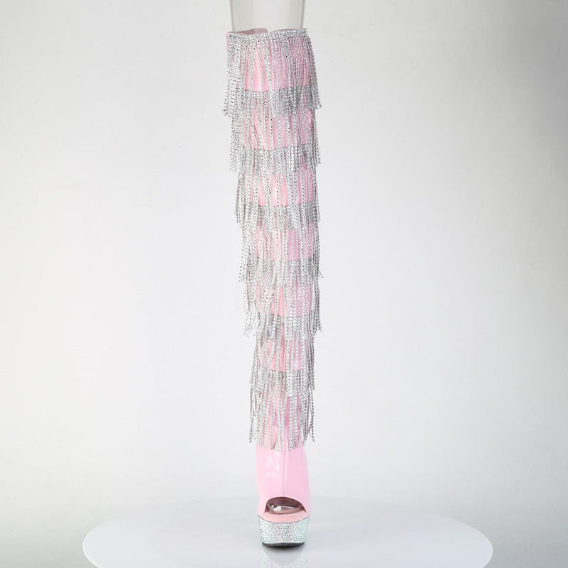 Pleaser BEJEWELED-3017HG-RSF Platform Thigh High Boot (Baby Pink Holo Patent/Silver AB Rhinestone)