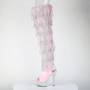 Pleaser BEJEWELED-3017HG-RSF Platform Thigh High Boot (Baby Pink Holo Patent/Silver AB Rhinestone)