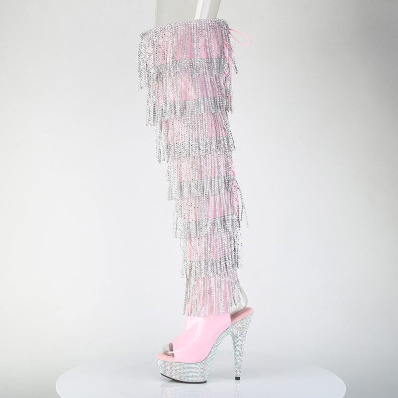 Pleaser BEJEWELED-3017HG-RSF Platform Thigh High Boot (Baby Pink Holo Patent/Silver AB Rhinestone)