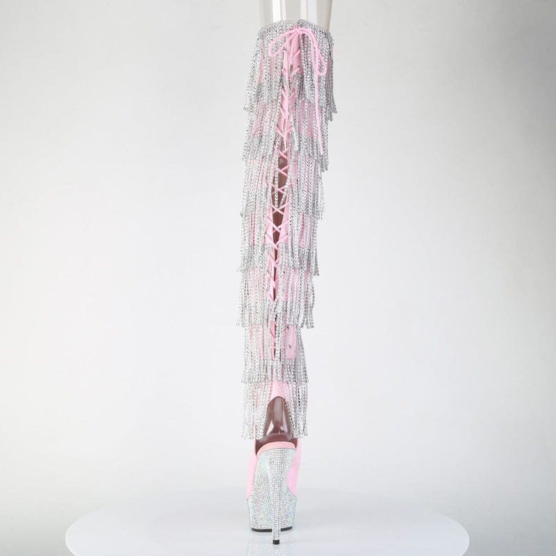 Pleaser BEJEWELED-3017HG-RSF Platform Thigh High Boot (Baby Pink Holo Patent/Silver AB Rhinestone)