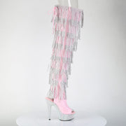 Pleaser BEJEWELED-3017HG-RSF Platform Thigh High Boot (Baby Pink Holo Patent/Silver AB Rhinestone)