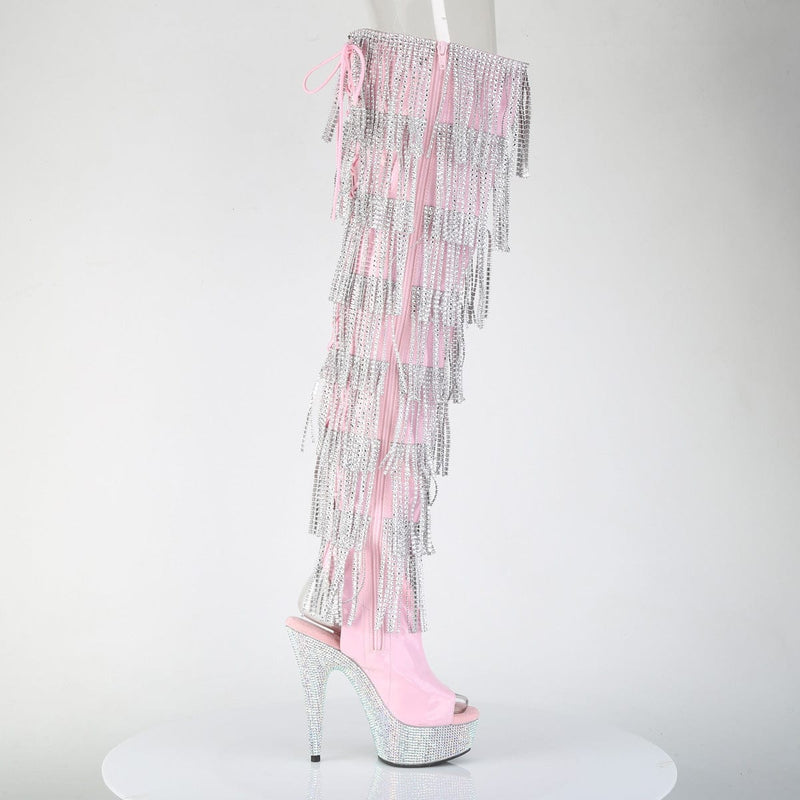 Pleaser BEJEWELED-3017HG-RSF Platform Thigh High Boot (Baby Pink Holo Patent/Silver AB Rhinestone)