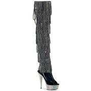Pleaser BEJEWELED-3017HG-RSF Platform Thigh High Boot (Black Holo Patent/Silver AB Rhinestone)