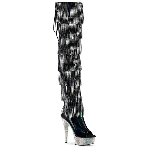 Pleaser BEJEWELED-3017HG-RSF Platform Thigh High Boot (Black Holo Patent/Silver AB Rhinestone)