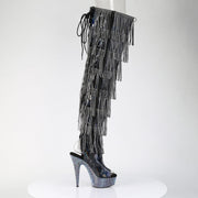 Pleaser BEJEWELED-3017HG-RSF Platform Thigh High Boot (Black Holo Patent/Silver AB Rhinestone)
