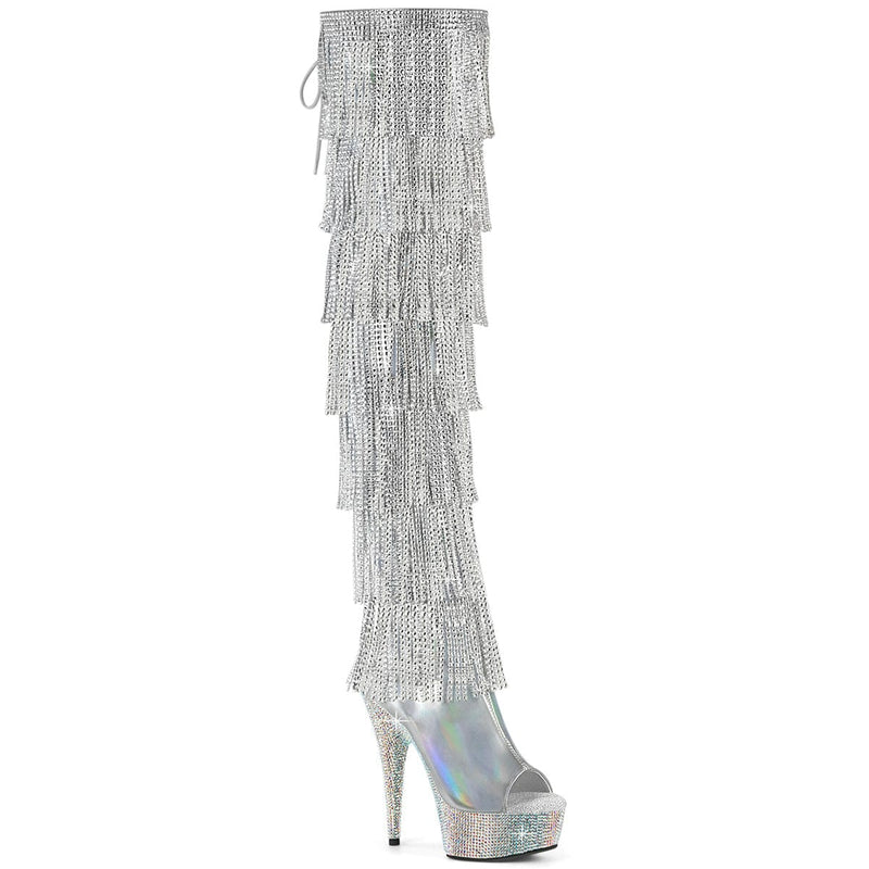 Pleaser BEJEWELED-3017HG-RSF Platform Thigh High Boot (Silver Holo Metallic Pu/Silver AB Rhinestone)