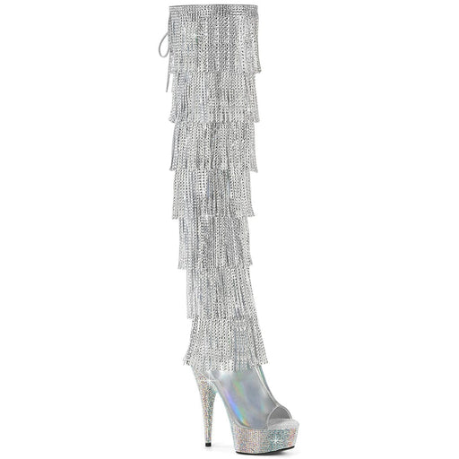 Pleaser BEJEWELED-3017HG-RSF Platform Thigh High Boot (Silver Holo Metallic Pu/Silver AB Rhinestone)